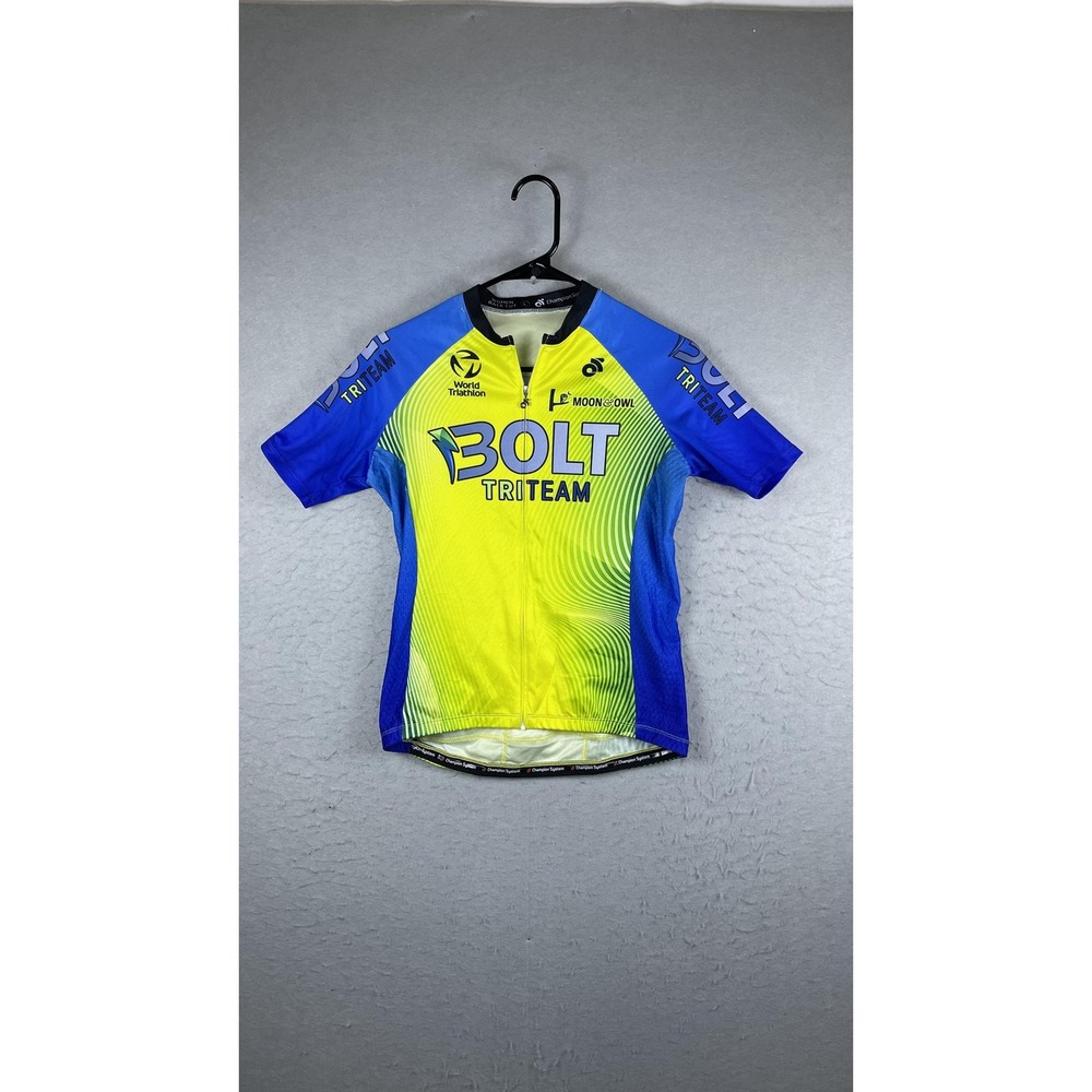 Champion System BOLT TriTeam Cycling Jersey Womens Large‎ Full Zip Blue Yellow